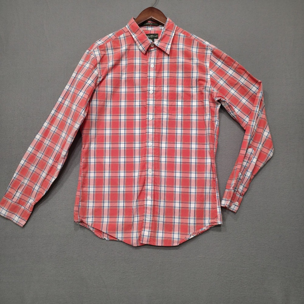 Eddie Bauer Men's Red Plaid Classic Fit Long Sleeve Button Up Shirt Size Small